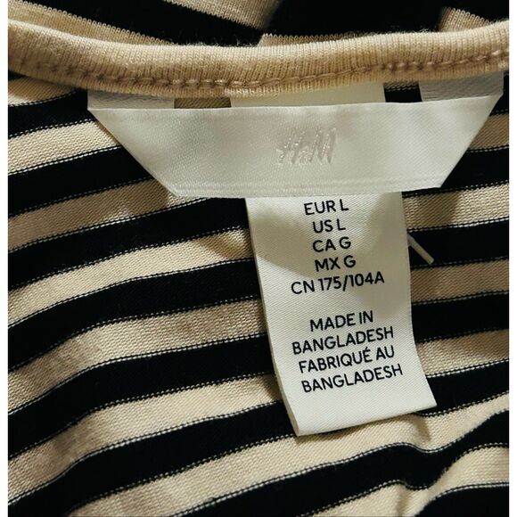 H&M Black & Ivory T-Shirt Plunge Back Striped Size L - Picture 3 of 3